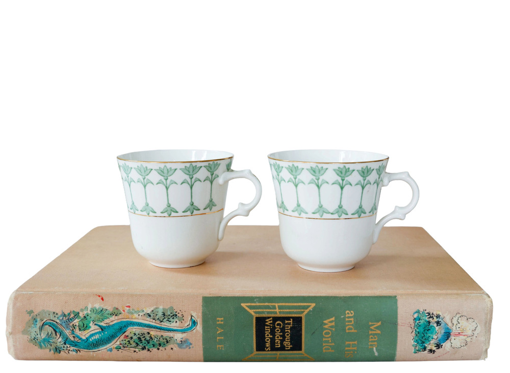 Antique 1910s Rörstrand Sweden Julia 2 Demitasse Teacups Art Nouveau Cottage